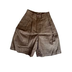 Point Of View 90s High Waisted Linen Pleated Bermuda Preppy Shorts Brown Size 4